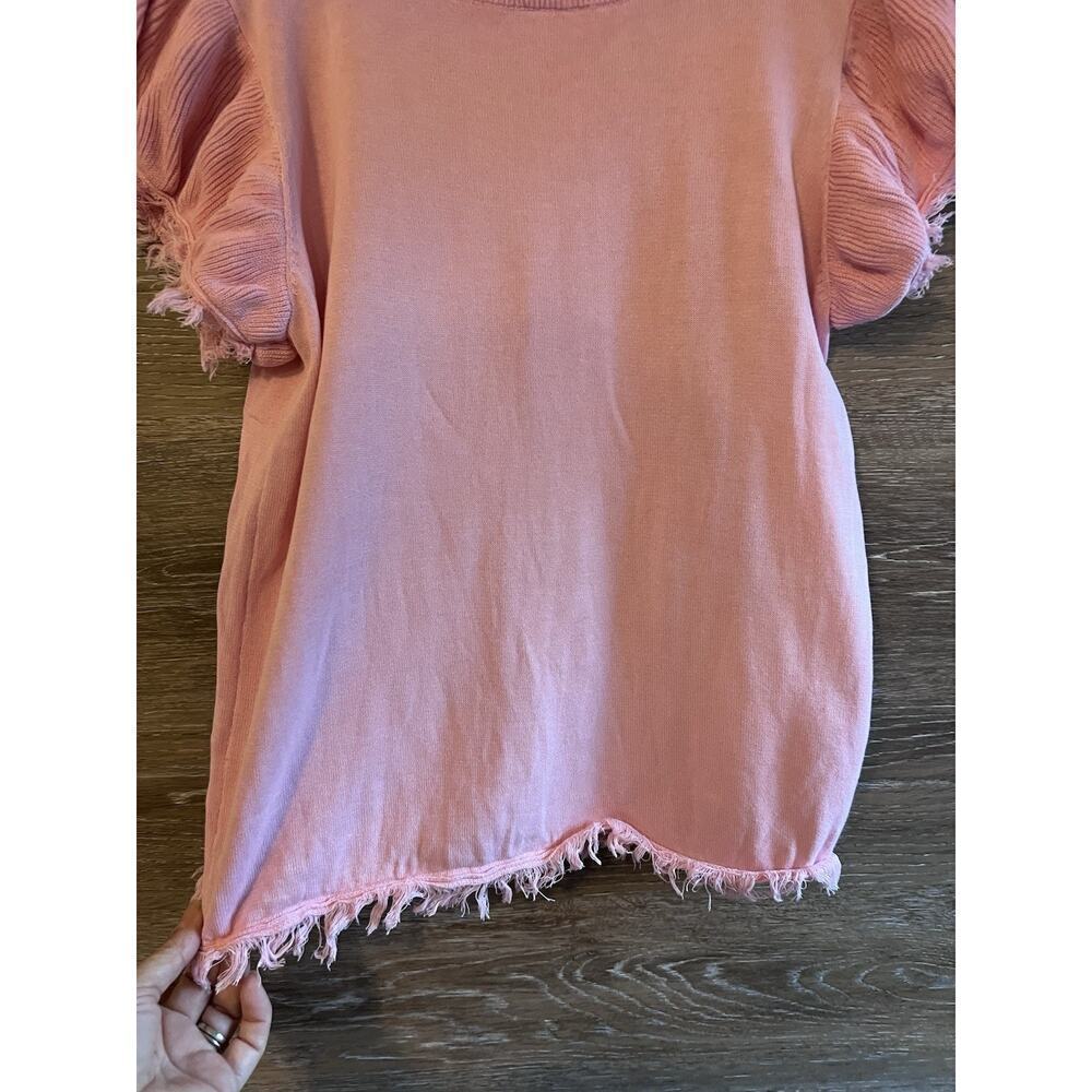 THML Women S Top Tee Shirt Blouse Flutter Raw Hem Sleeve Barbie Pink Preppy Knit - Picture 6 of 7